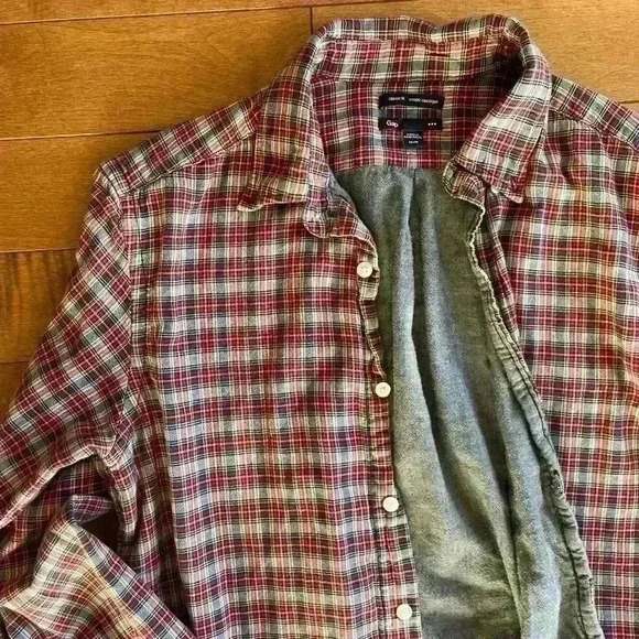 Gap |  Classic fit red and grey lined flannel shirt size medium - Picture 2 of 2